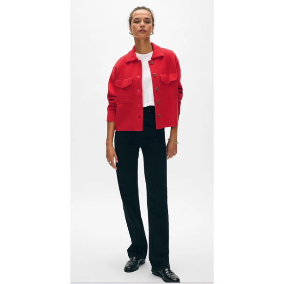 NWOT White + Warren Cashmere Luxe Oversize Cropped Shacket Sz S Desert Red 3C513 - Picture 4 of 14